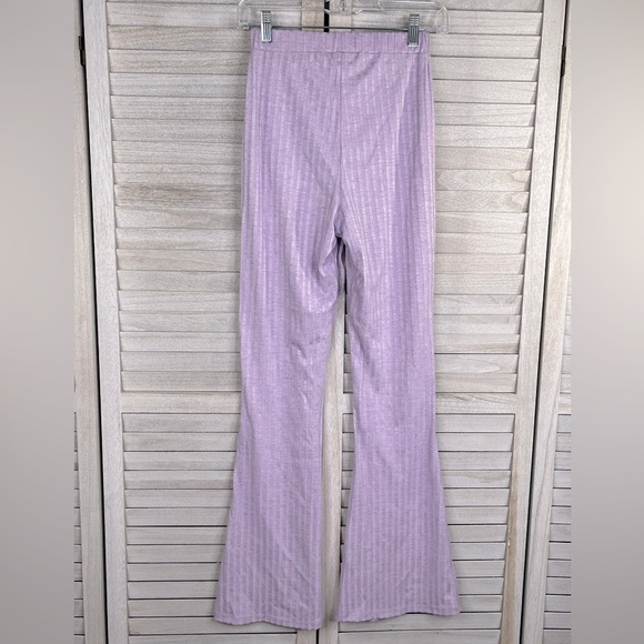 ASOS (Design) Pull On Pants Ribbed w Flare Hem Lilac Heather-4 - Picture 3 of 3